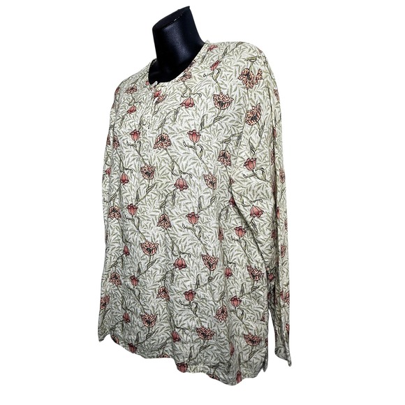 FLAX 100% Linen Floral Print Long Sleeve Tunic Top Women Size Medium - Picture 9 of 10